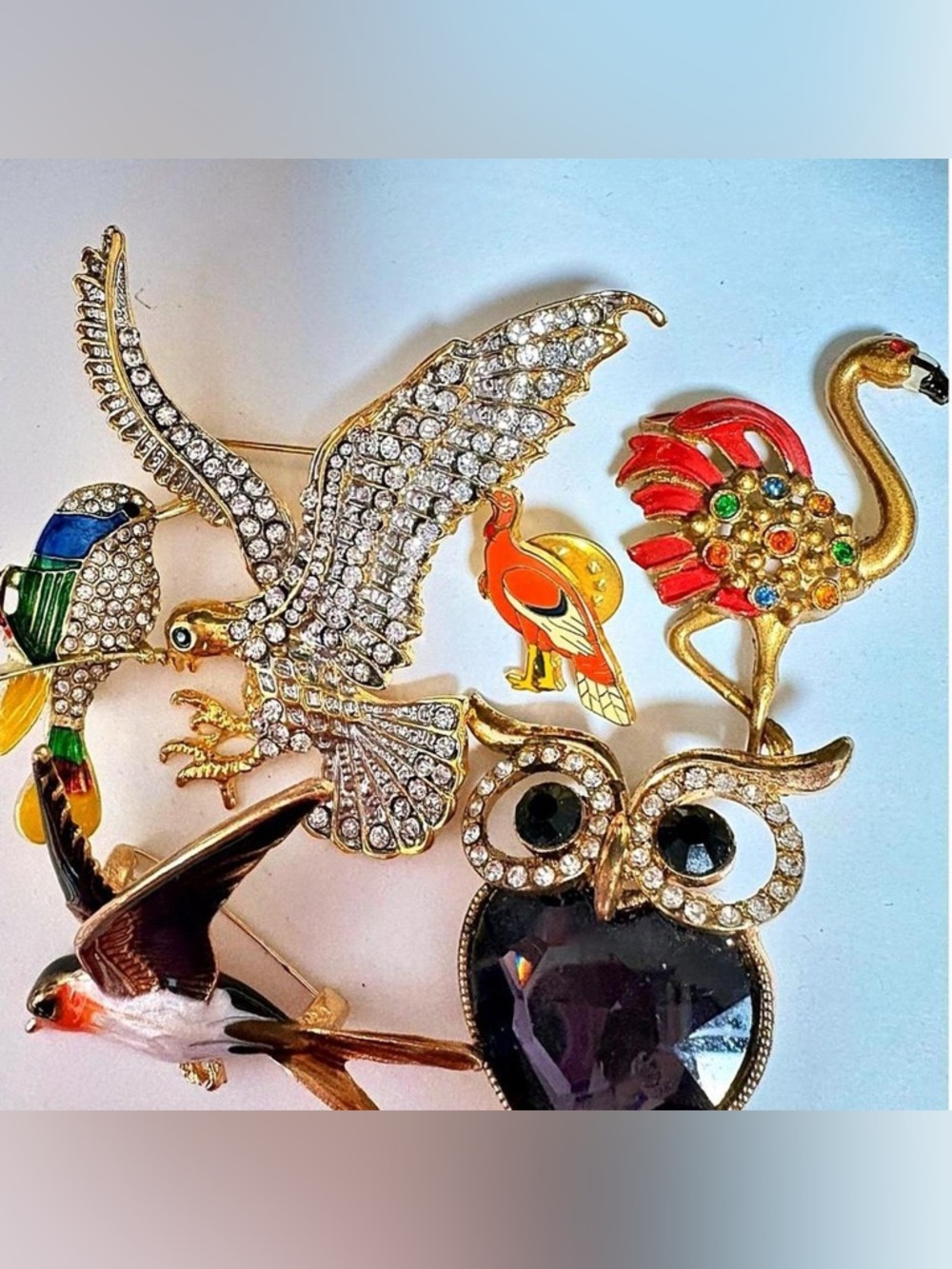 Vintage and vintage inspired set of 6 bird brooches